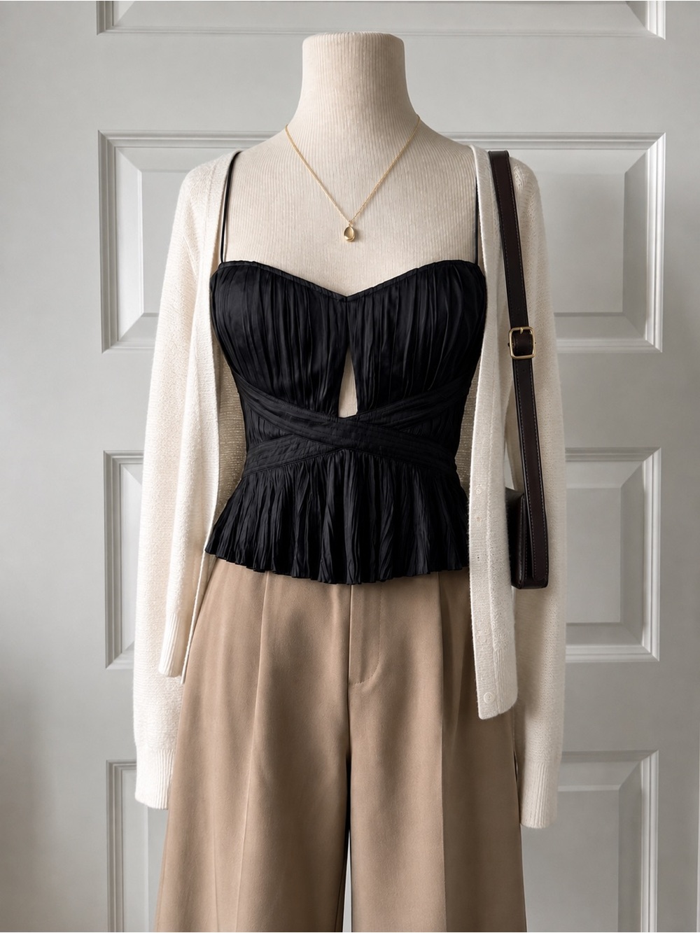 Ulla Johnson Black Pleated Satin Camisole Top Size 2 Babydoll Peplum